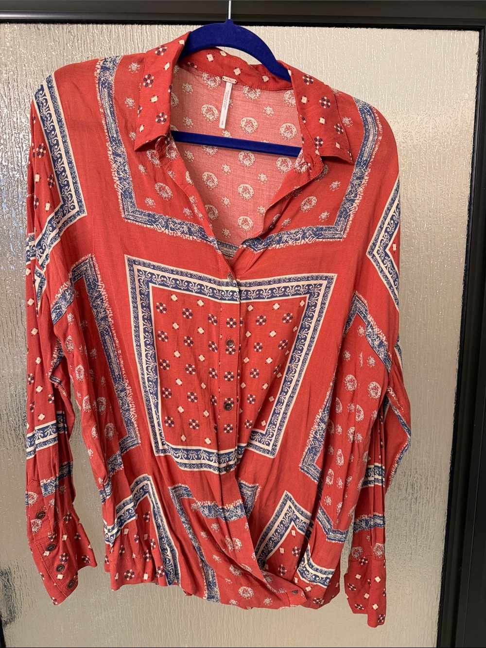 Free People Red Bandana Print Button-Front Blouse